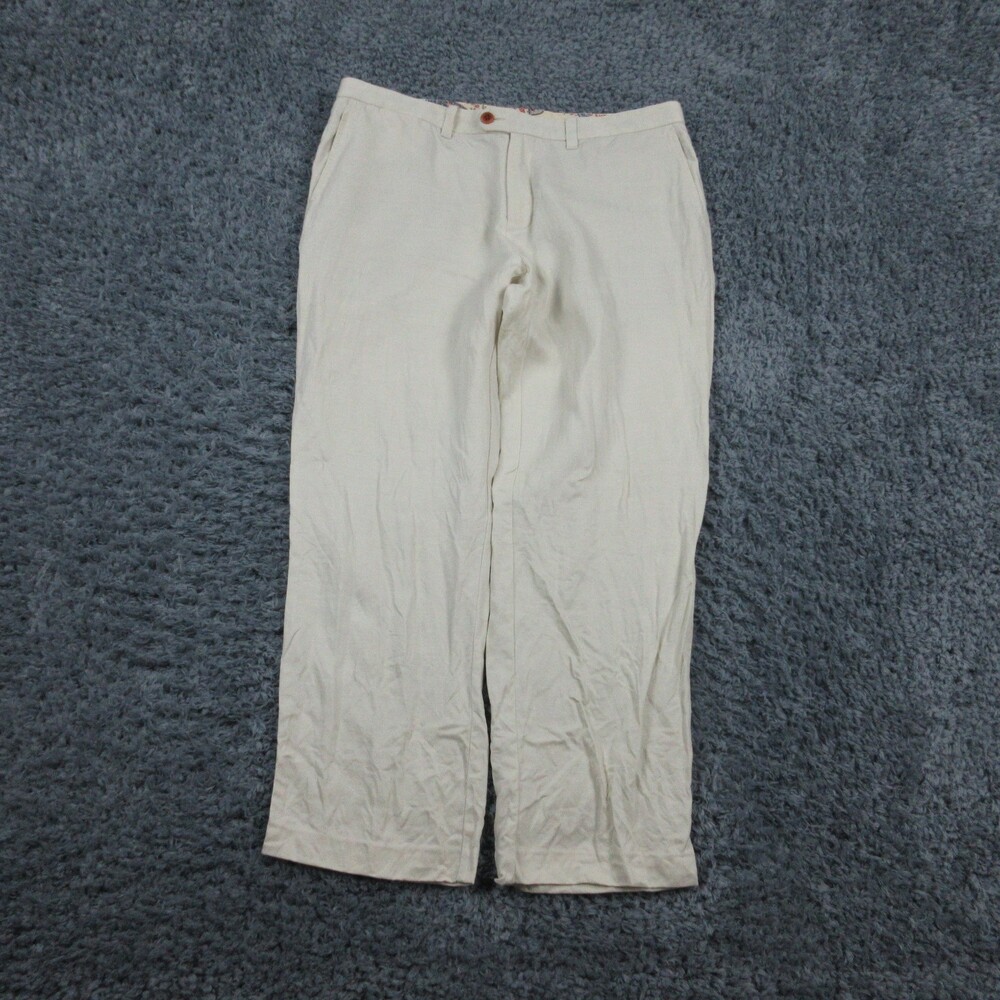 Tommy Bahama Pants Mens 36x30 Beige Linen Blend Straight Leg Summer 37x28.5*